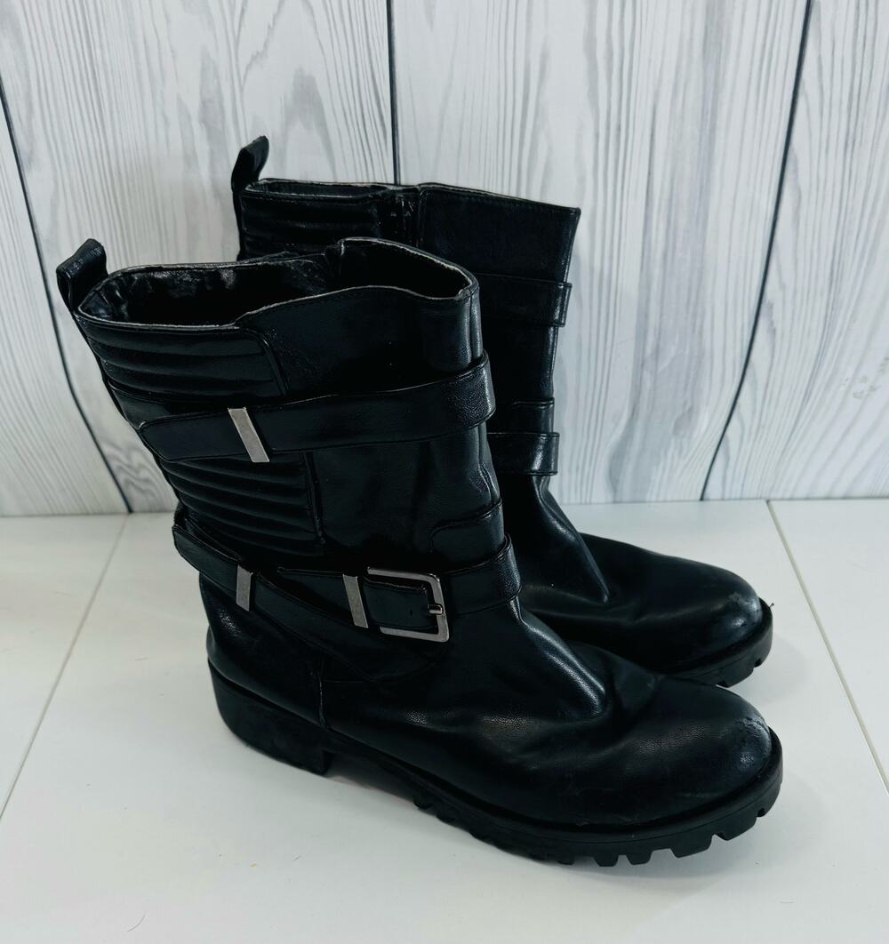 Moto Buckle Boot Nine West Mid Calf Lug Sole size 8.5